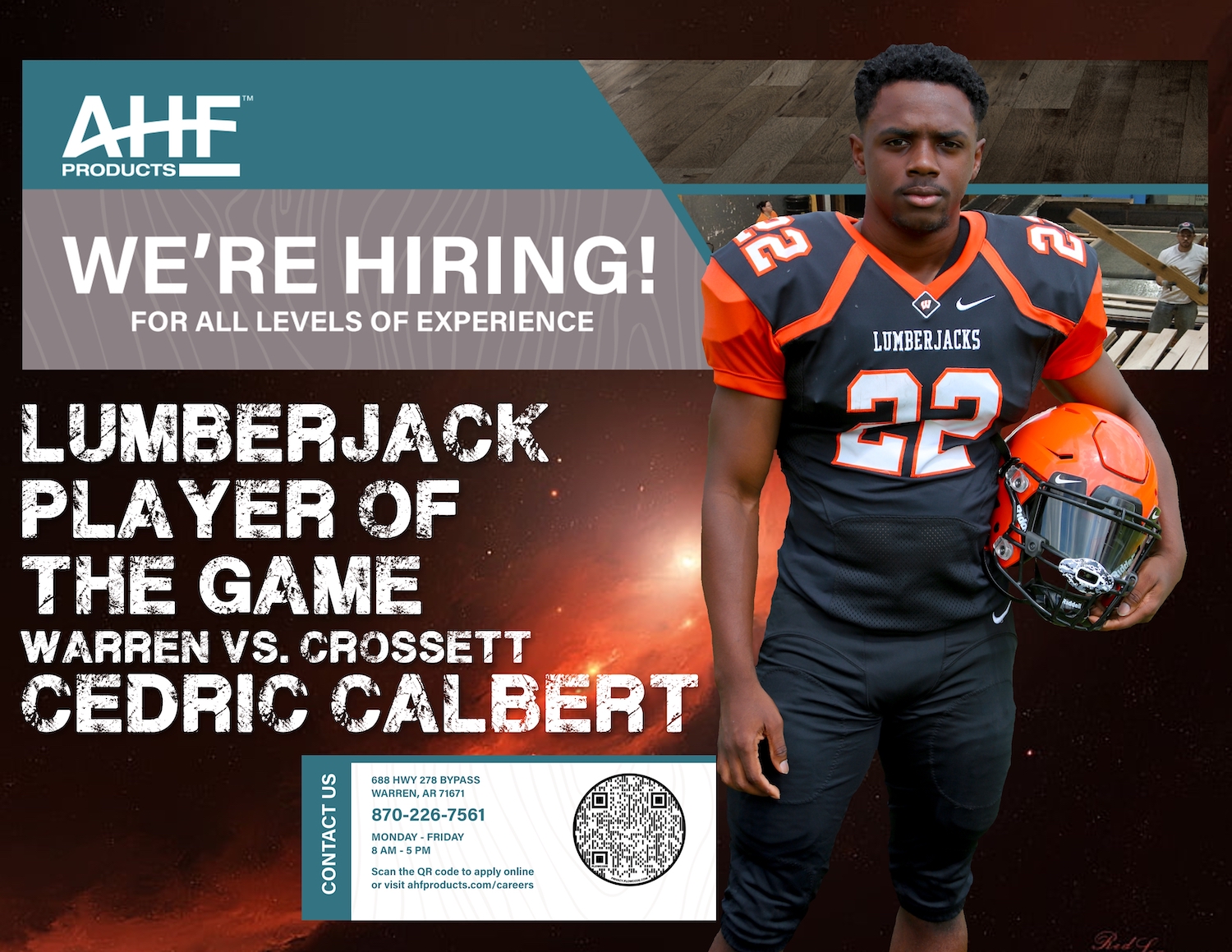 Calbert named AHF Products Lumberjack Player of the Game vs. Crossett