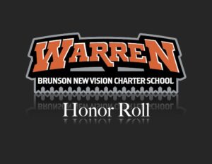 A black and orange logo for the warren school.