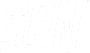 A black and white image of the word srn.