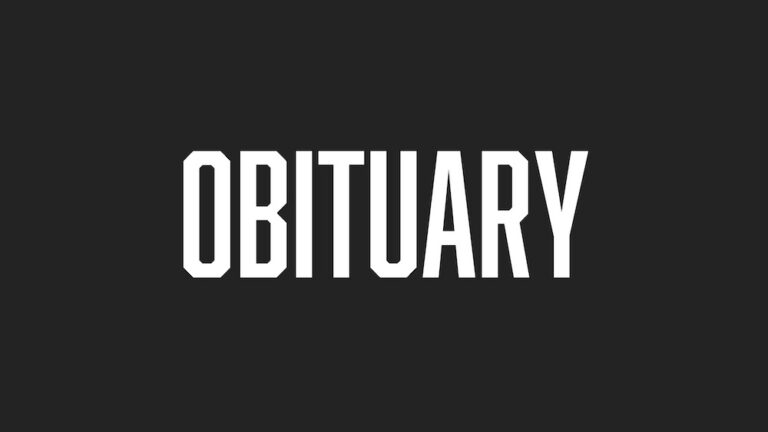 A black and white image of the word obituary.