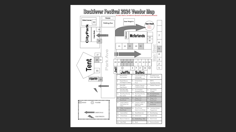 38th Annual Buck Fever Festival Schedule of Events and Vendor Map