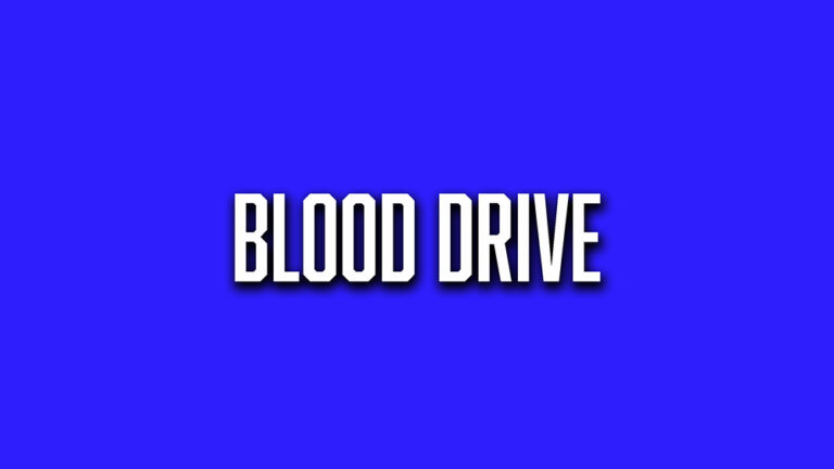 A blue background with the words blood drive in white letters.