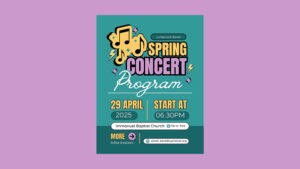 A poster with music notes and the words spring concert program.