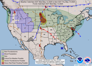 A map of the united states with weather alerts for may 1 4, 2 0 2 0 to be extended through may 1 5, 2 0