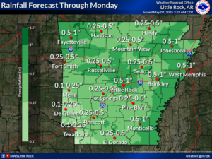 A map of the weather forecast for monday, may 2 7.