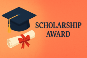 A scholarship award with a graduation cap and diploma.