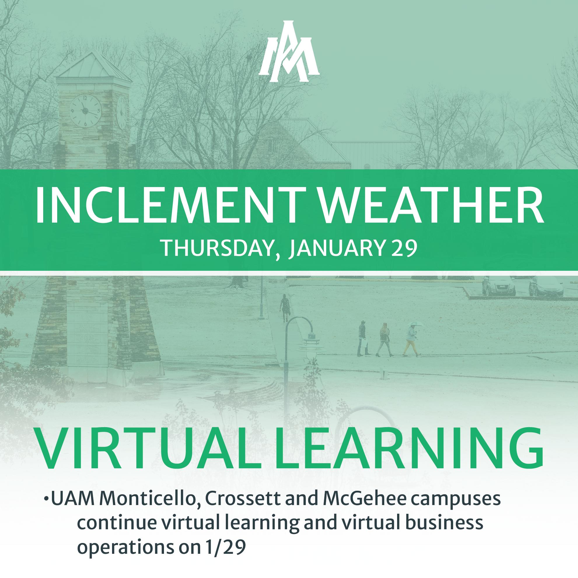 UAM To Continue Virtual Learning and Business Operations on January 29