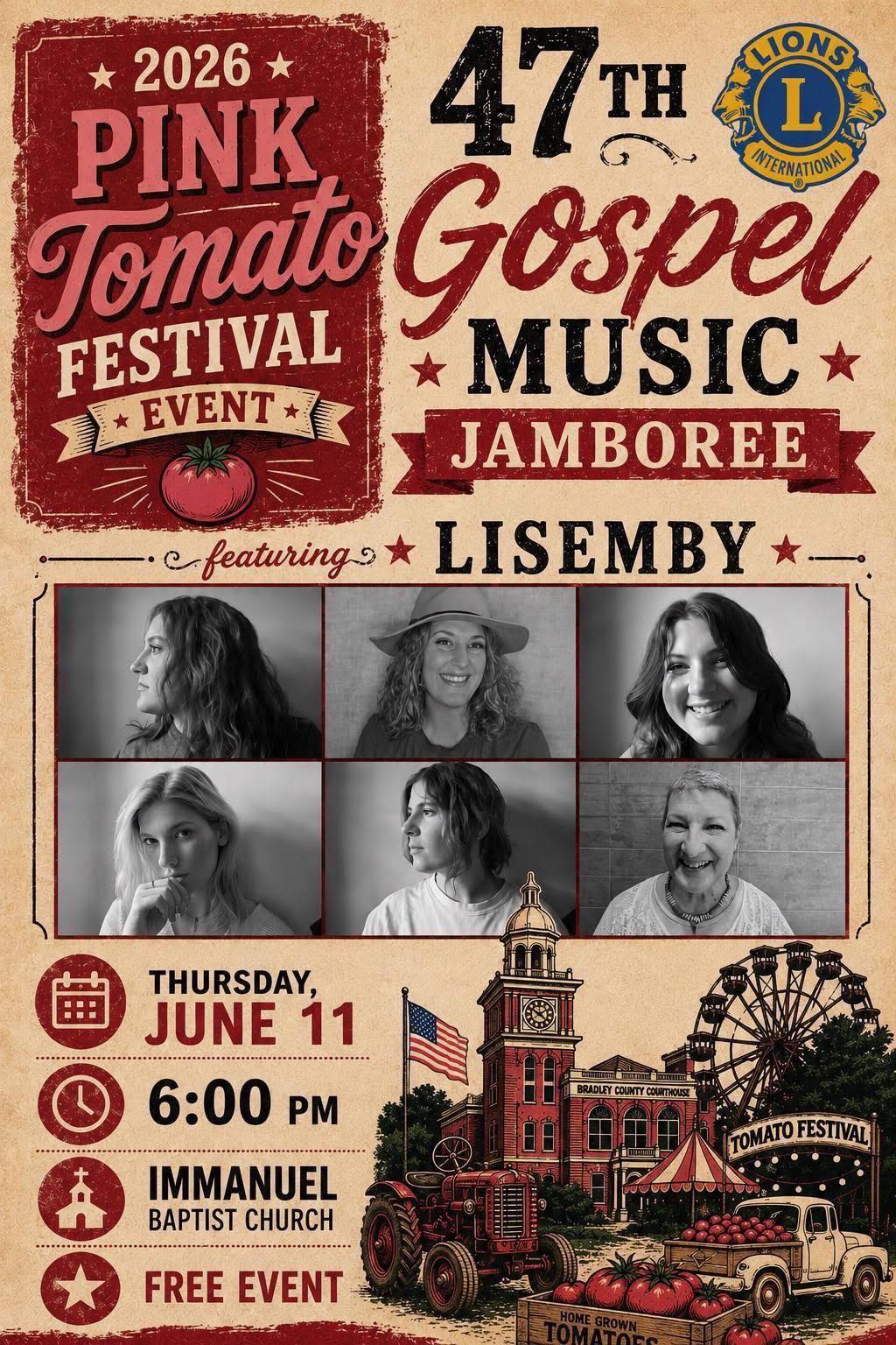 47th Lions Club Gospel Music Jamboree featuring Lisemby performing at the Pink Tomato Festival