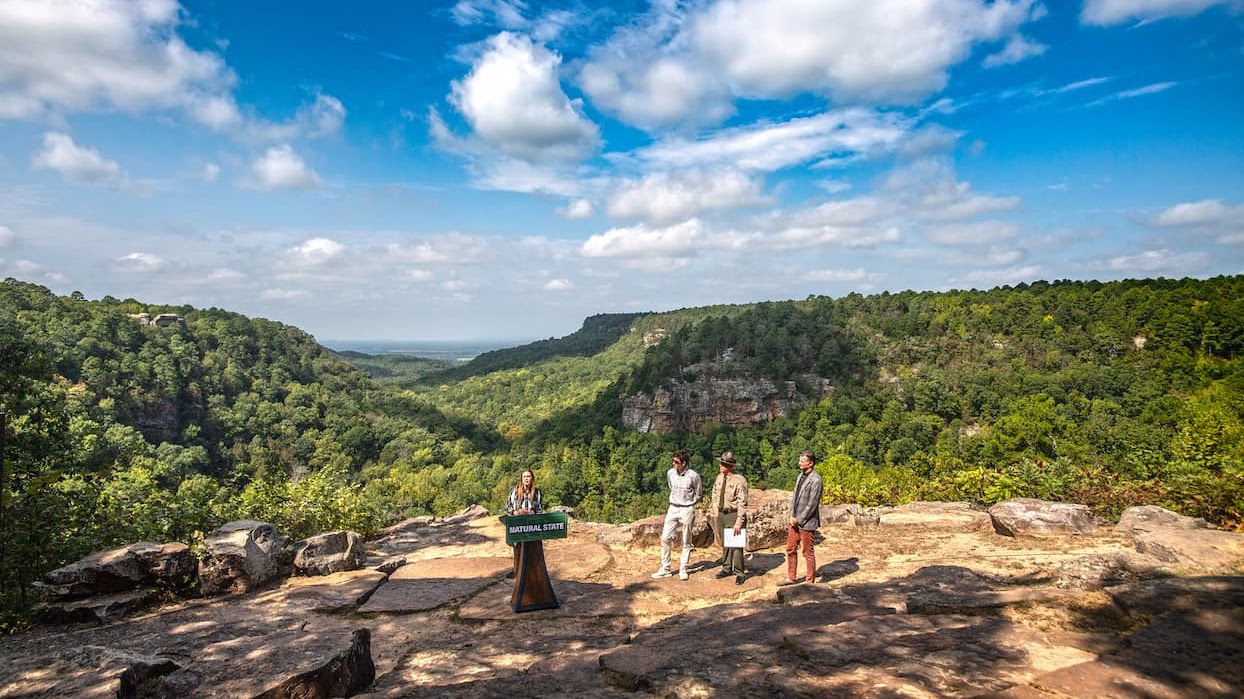 Petit Jean State Park celebrates Historic Mather Lodge renovation, expanded outdoor recreation and Arkansas 250 Historical Marker